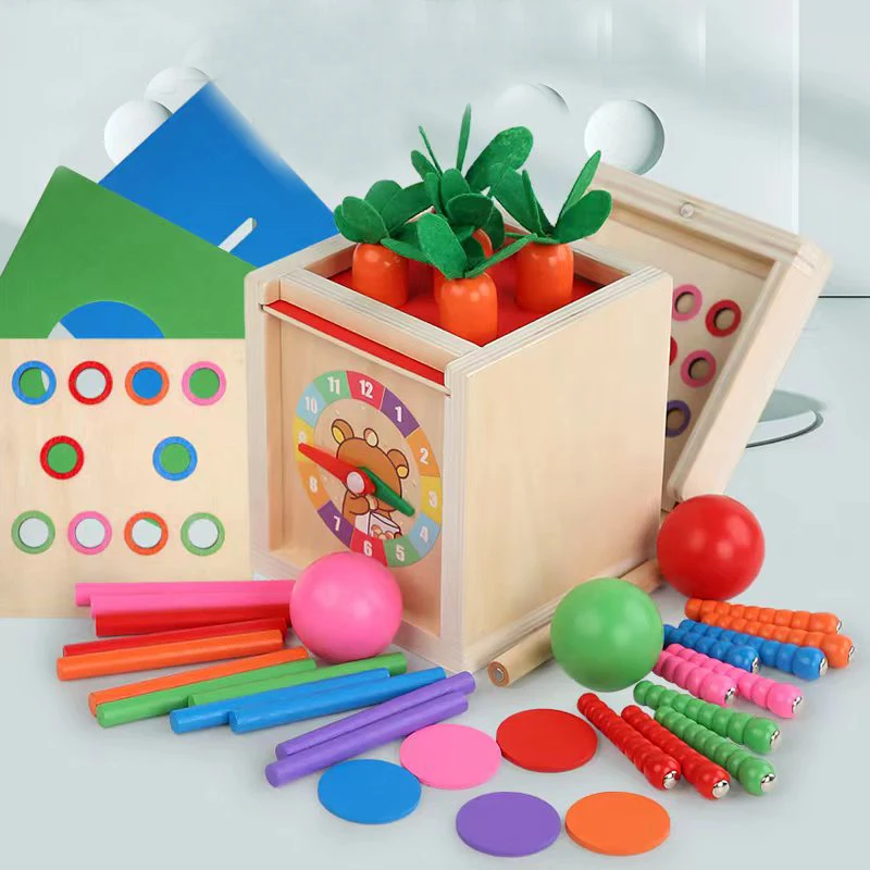 Scatola per monete Montessori Giocattoli Oggetto Permanente Giochi con gocce di palline di legno 2 in 1 e puzzle in legno Doppi cassetti Giocattoli Regali per bambini  26