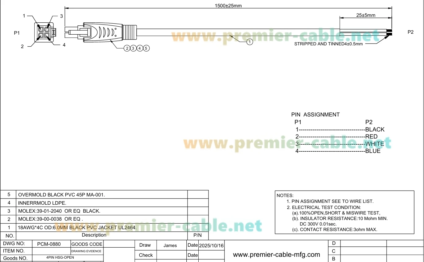 Mini-Fit Jr. 4,2mm 4-Pin Buchsengehäuse zu Offenes Kabel, Zweireihig 4-Kreis Strom- & Signalkabel, Kompatibel mit Molex 39-01-2040 – Detail 1