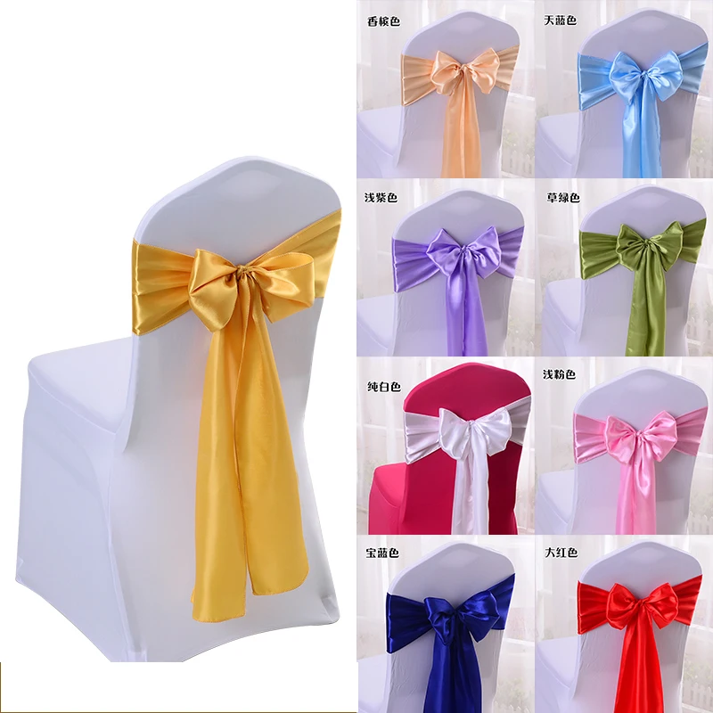 

25PCS Gold Satin Chair Bow Sashes Wedding Chair Ribbon Butterfly Ties For Birthday Party Event Hotel Banquet Decoration