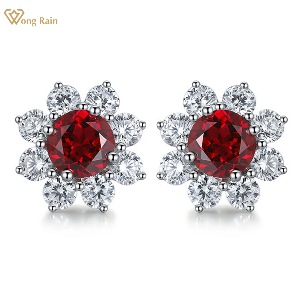 

Wong Rain Luxury 100% 925 Sterling Silver 2.6CT Flower Lab Ruby Sapphire Gemstone Stud Earrings Fine Jewelry Anniversary Gift