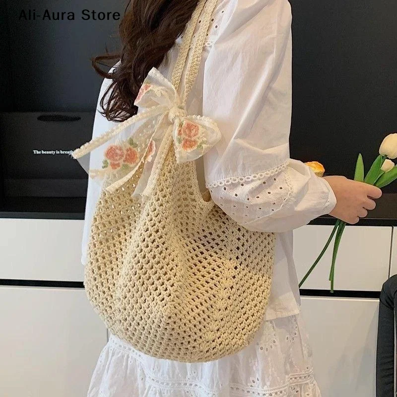 Borsa Intrecciata di Grande Capacità, Borsa a Tracolla da Donna, Borsa Casual in Paglia Intrecciata, Borsa Estiva da Spiaggia Fatta a Mano
