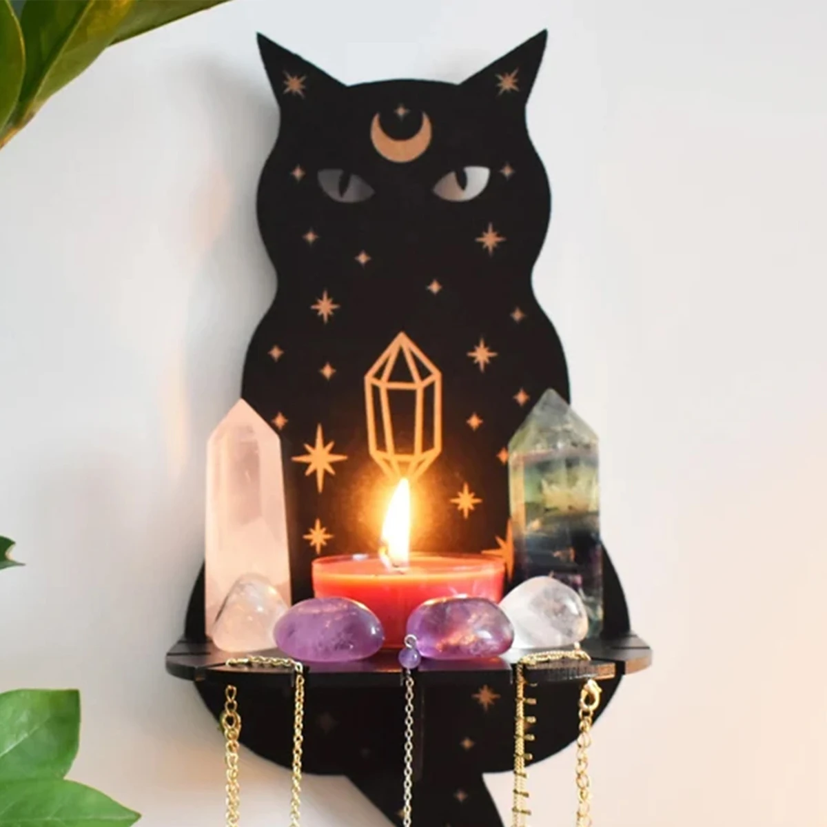 Cat Wall Crystal Shelf Cute Wooden Wall Shelf Crystal Display Organizer Floating Shelves Living Room Bathroom Decor Gift
