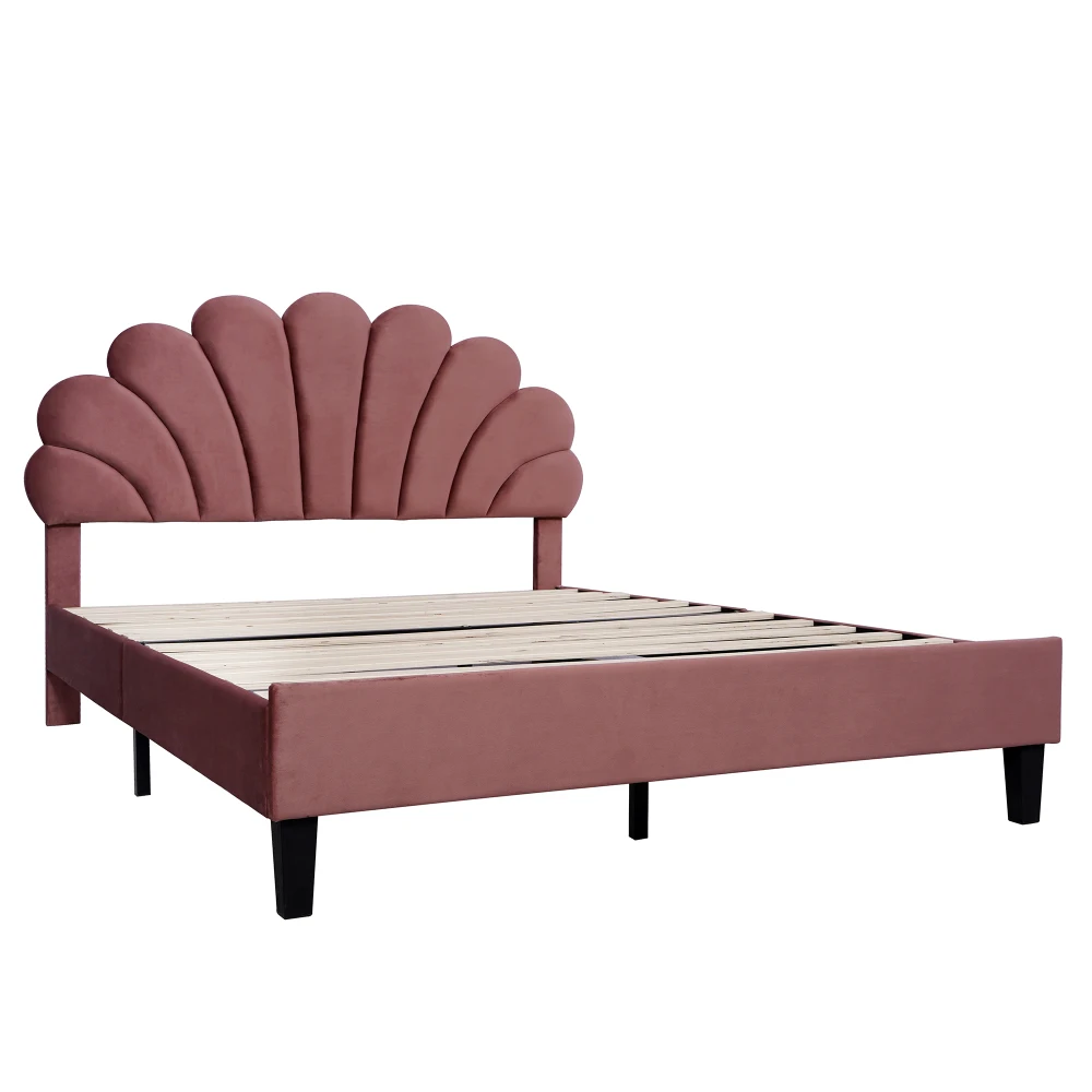 Polsterbett Doppelbett 140 x 200 cm, Bettgestell mit blumenförmigem Kopf und Gitter, Bett für Erwachsene und Jugendliche aus hautfreundlichem Samt – Detail 11