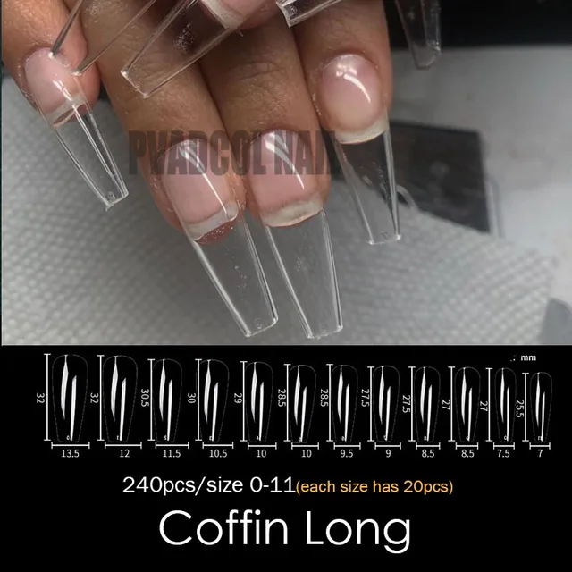 Gel Nails Extension System Full Cover Sculpted Clear Stiletto Coffin False Nail Tips 240pcs/bag Coffin Long