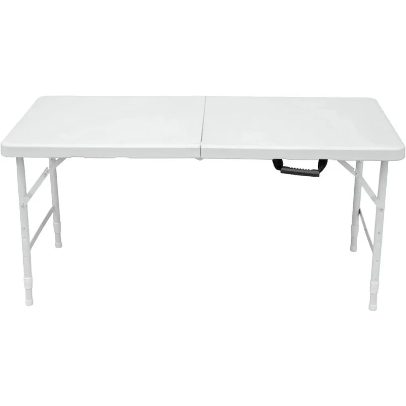 4ft Plastic Folding Table Portable Heavy Duty White Dining Table Fold-in-Half for Camp Party Kitchen Indoor Outdoor Table