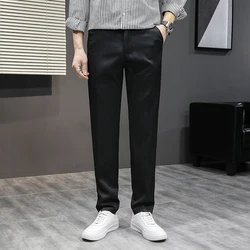 Men's Spring Autumn Pocket Button Zipper High Waist Solid Formal Suit Workwear Casual Trousers England Style Vintage Pants