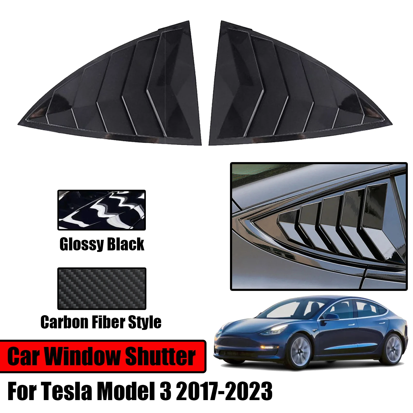 

Car Window Louver Shutter Cover Trim For Tesla Model 3 2017- 2023 Rear Side Air Sun Rain Vent Shade Accessories Glossy Black