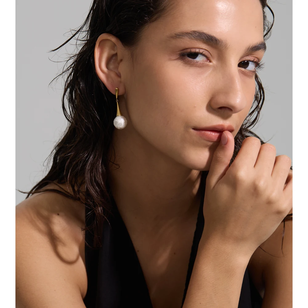 Yhpup Korean Stainless Steel Simulated Pearls Drop Daily Earrings
