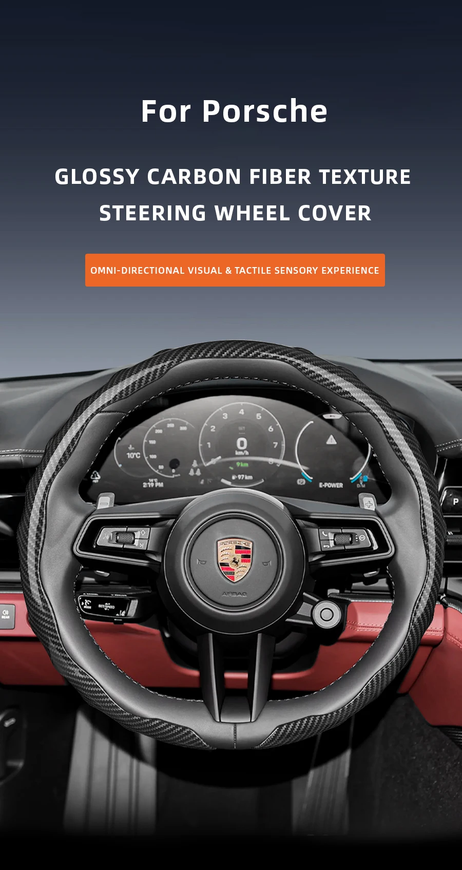 Geeignet für Porsche Carbon Fiber Texture Lenkradbezug mit aufsteckbarer wellenförmiger Sport-Design-Schutzhülle für Macan Cayenne Taycan Panamera 911 718 Boxster Cayman und andere Modelle – Detail 1