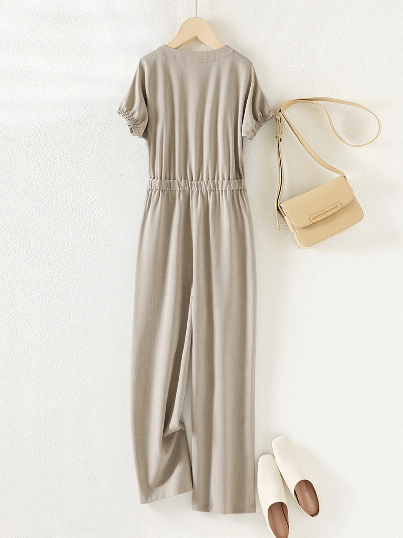 Women's solid-coloured jumpsuit fashion button jumpsuit waisted skinny temperament jumpsuit slack leisure breathable  jumpsuit