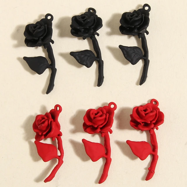 5pcs 32x13mm Enamel 3D Red Rose Charms Flower Pendant Fit Necklaces  Earrings DIY Handmade Jewelry Making