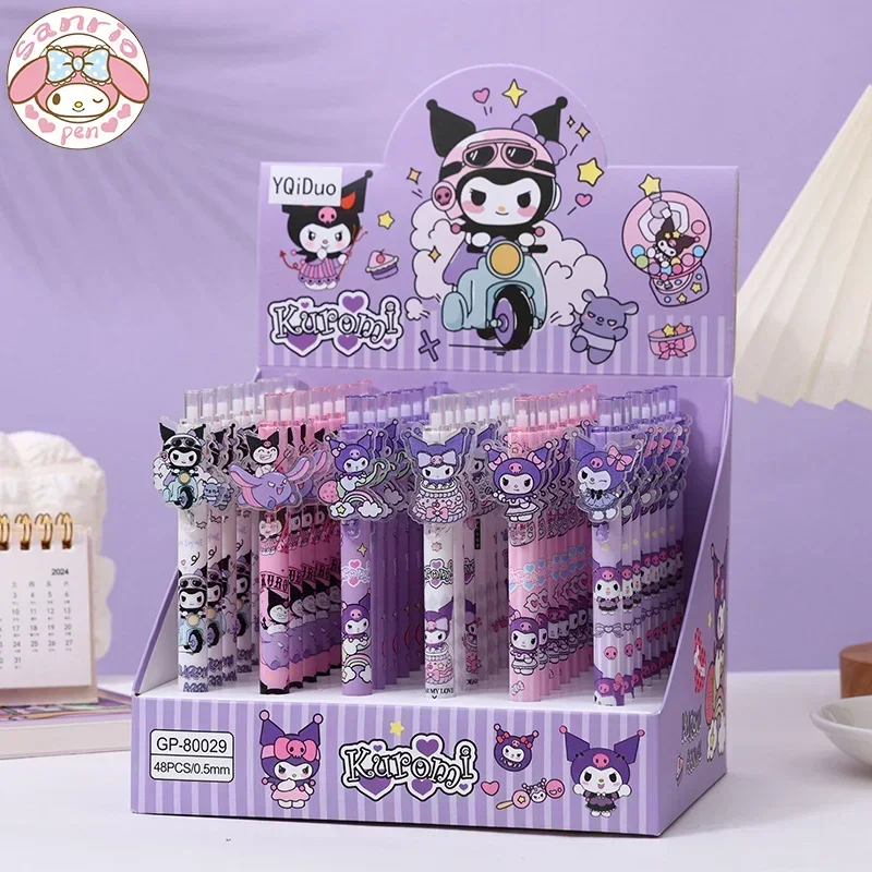 

Sanrio 48pcs Gel Pens New Cartoon Kuromi Patch Press Pens Black Water Pen 0.5mm Students Learn Stationery School Office Supplies