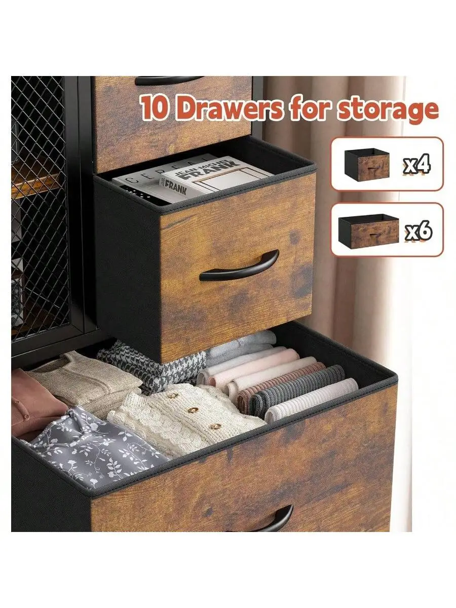 EnHomee Dresser for Bedroom with Mesh Door Tall Dressers and Chests of Drawers with 10 Fabric Drawer Morden Dresser Orga 6