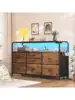 Dresser for Bedroom with LED Lights and Charging Station 7 Drawer Dresser with Open Shelf Fabric Bedroom Dressers and Ch 1