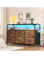 Dresser for Bedroom with LED Lights and Charging Station 7 Drawer Dresser with Open Shelf Fabric Bedroom Dressers and Ch 1