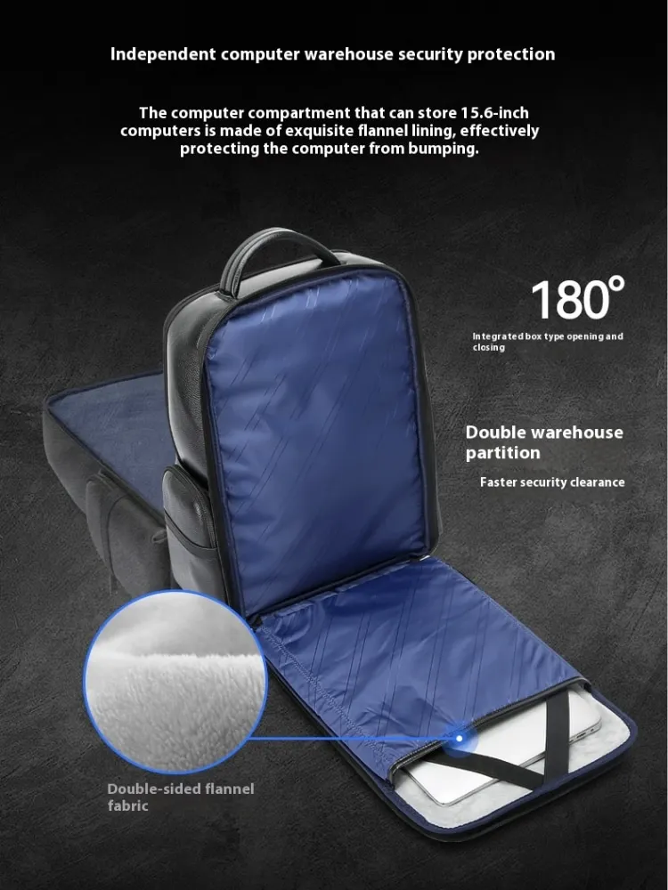 BOPAI The first layer of cowhide backpack; Business backpack; USB backpack; Travel backpack; Large capacity backpack; Multi-func 5