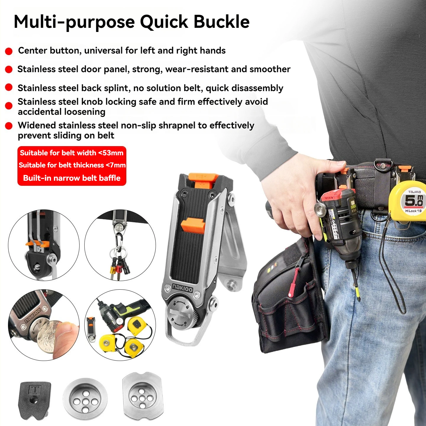 New Narrow Quick-hang Buckle with Bits Hook - for Tape Measure Electric Drill Modified Electrician