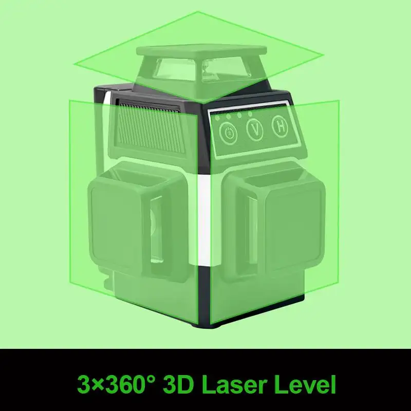 פלס לייזר ירוק 12 קווים 3D — פילוס אוטומטי 360°, קווים ישרים ומדויקים על כל קיר - תמונה 3