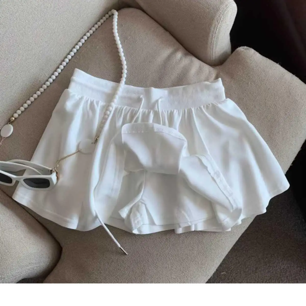 2025 Sommer Damen Ballett-Skort mit Kordelzug, hoher Taille, A-Linie, Anti-Exposition, schmal geschnitten, lässig, vielseitig, modisch, Streetwear – Detail 16