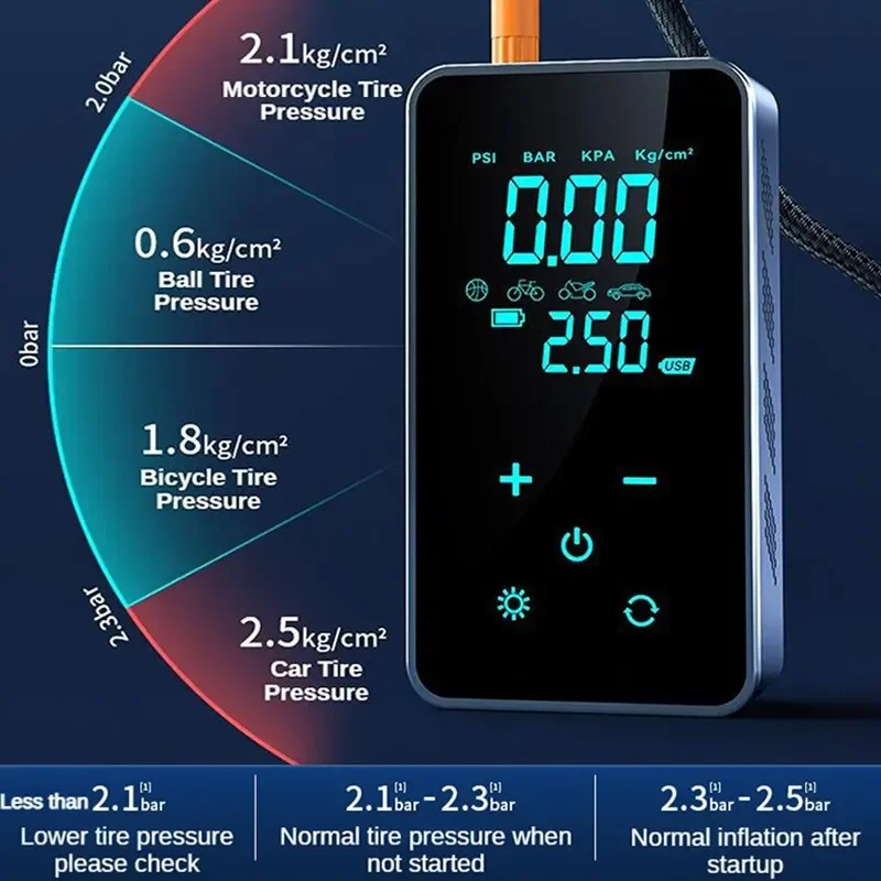 High-Performance Portable Electric Air Pump with Digital Touch Control – 150PSI for Convenient Car and Motorcycle Inflation
