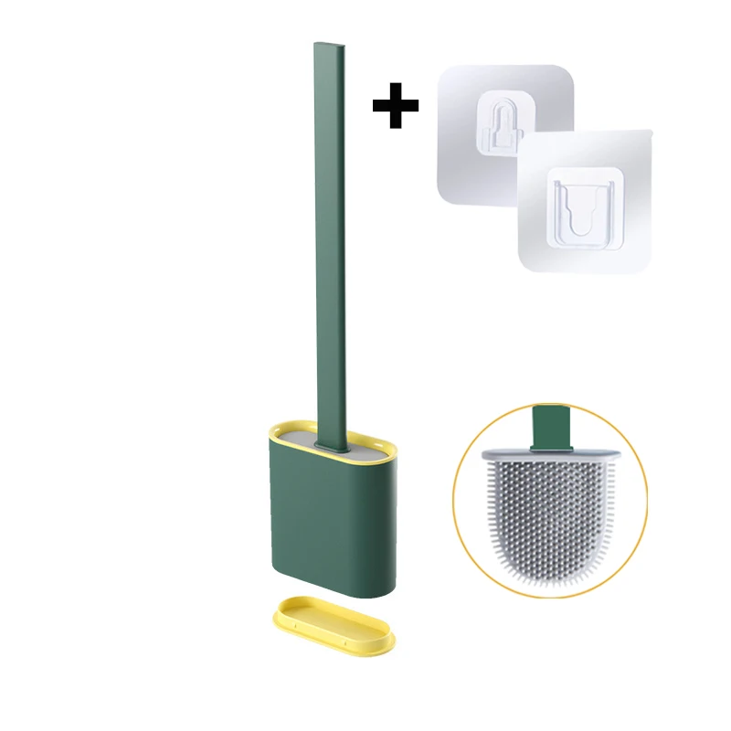 Scopino Per WC In Silicone Con Supporto - Set Da 2, Manico Lungo In Plastica, Setole Antigoccia, Base Antiscivolo, Facile Da Pulire E Resistente Agli Odori