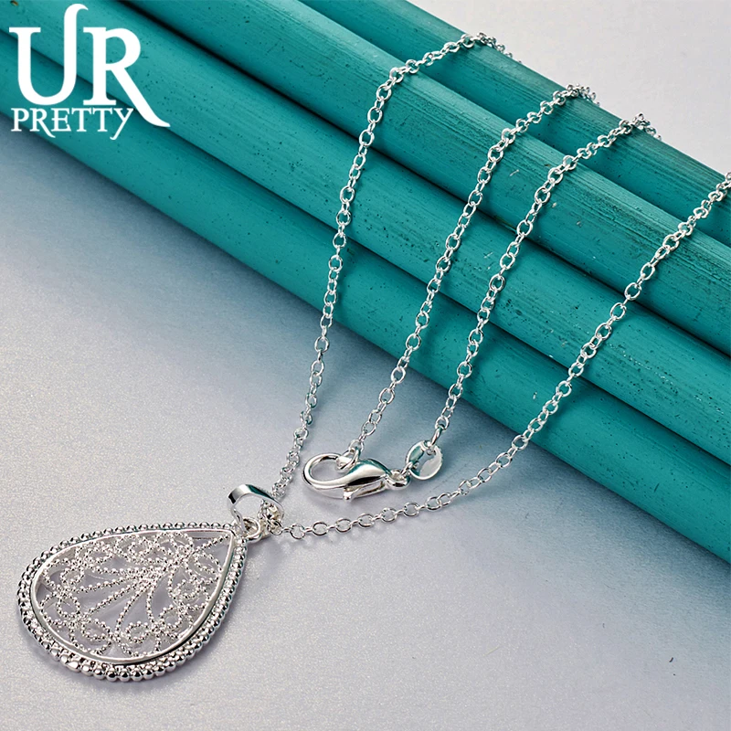 

URPRETTY 925 Sterling Silver Water Drop Pendant Necklace 16-30 Inch Chain For Woman Wedding Engagement Party Charm Jewelry