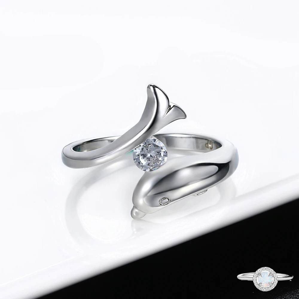ZHOUYANG Birthstone Ringe für Frauen Glück Wächter Mehrfarbigen Kubische Zirkon 3D Dolphins Silber Farbe Mode Schmuck R789 R796