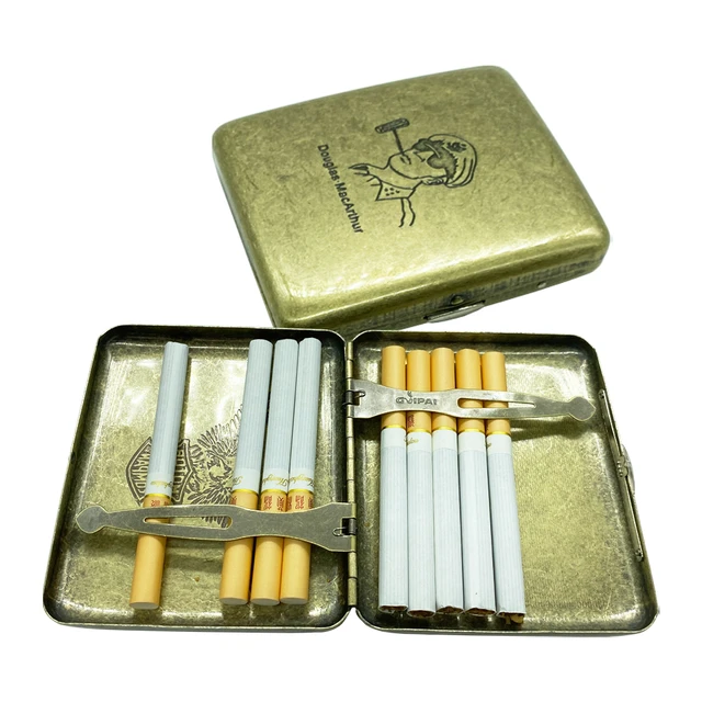 Metal Cigarette Box, Indoor Vintage Compact Brass Double Sided Spring Clip  Cigarette Case for 20 Cigarettes (#2)
