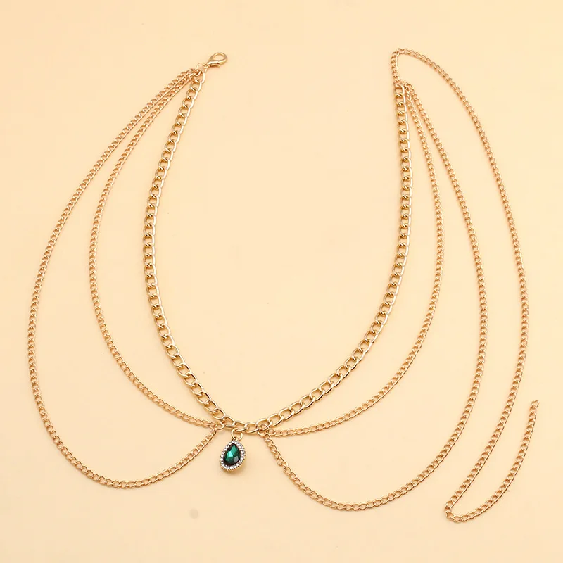 Modische, Vielseitige, Schlichte, Mehrschichtige Metall-Körperkette, Personalisierte Smaragd-Diamant-Besetzte Taillenkette – Detail 6