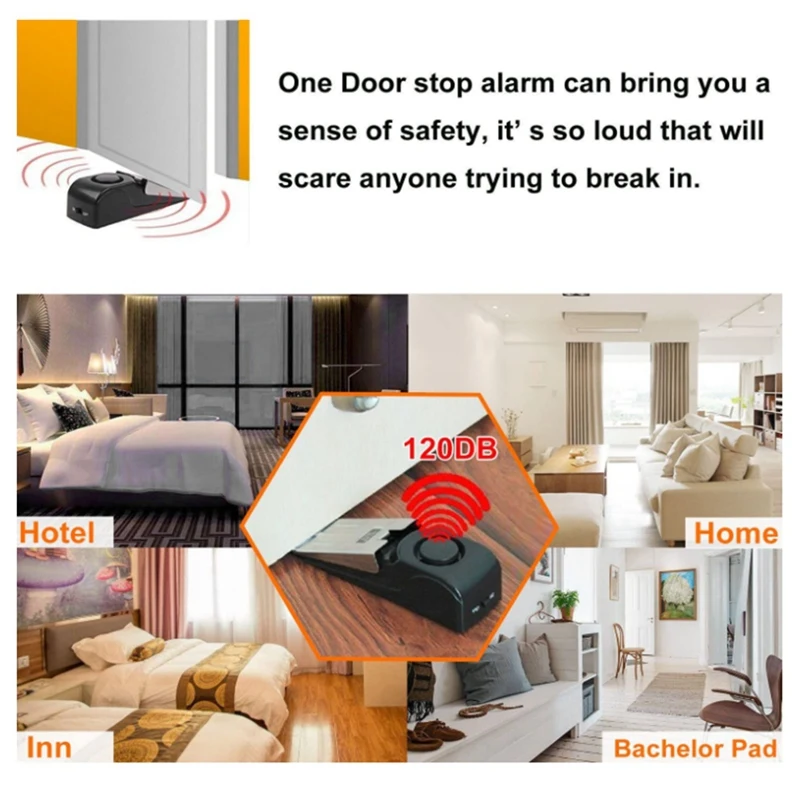 Retail 120DB Mini Wireless Vibration Alarm Door,Stop Alarm, For Home Wedge Shaped Stopper,Alert Security System Blocking System