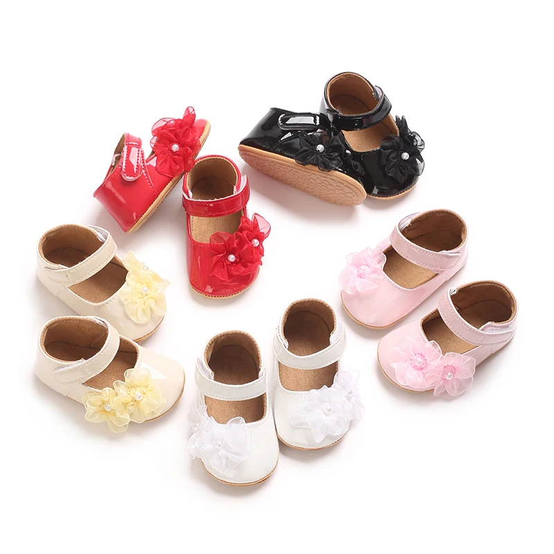 Baby Mädchen Weiche Prinzessin Kleid Flache Schuhe Baby Hochzeit Perle Blume Dekoration Mary Jane Erste Spaziergang Neugeborenen Schuhe Taufe Schuhe – Detail 4
