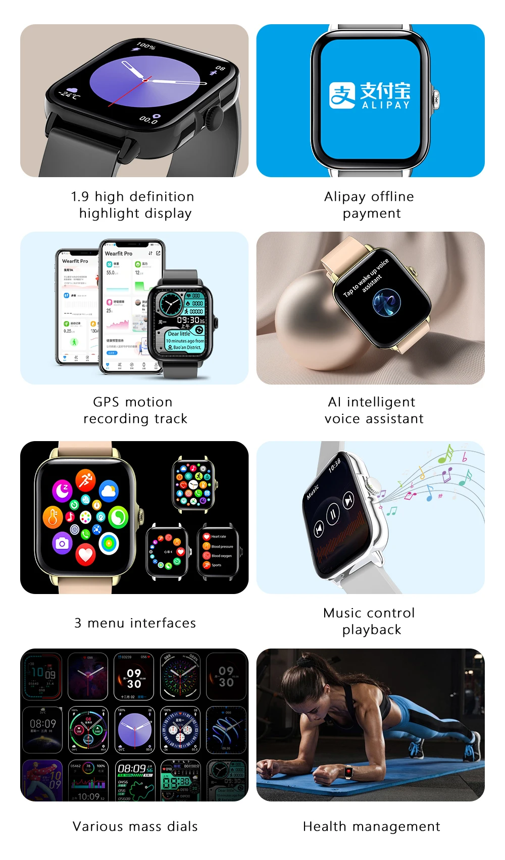 Smart Watch A5 Men Blue Tooth Call Smartwatch AI Voice 1.9 inch Screen GPS Track Music Control Heartrate Sport Fitness Bracelet