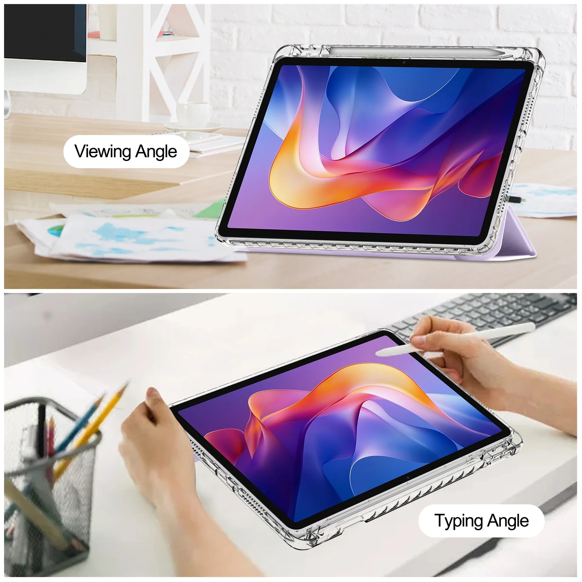 Slim Clear Hard Back Case with Multi-Angle Stand and Pencil Slot - Shockproof Protection