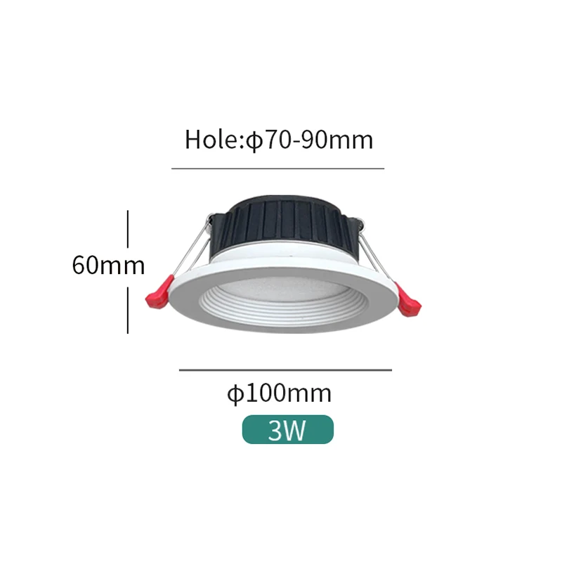 내장형 LED 천장 조명, 시원하고 따뜻한 흰색 스포트라이트, 3 가지 색상 온도, 밝기 조절 가능 LED 다운라이트, 220V, 110V, 3W