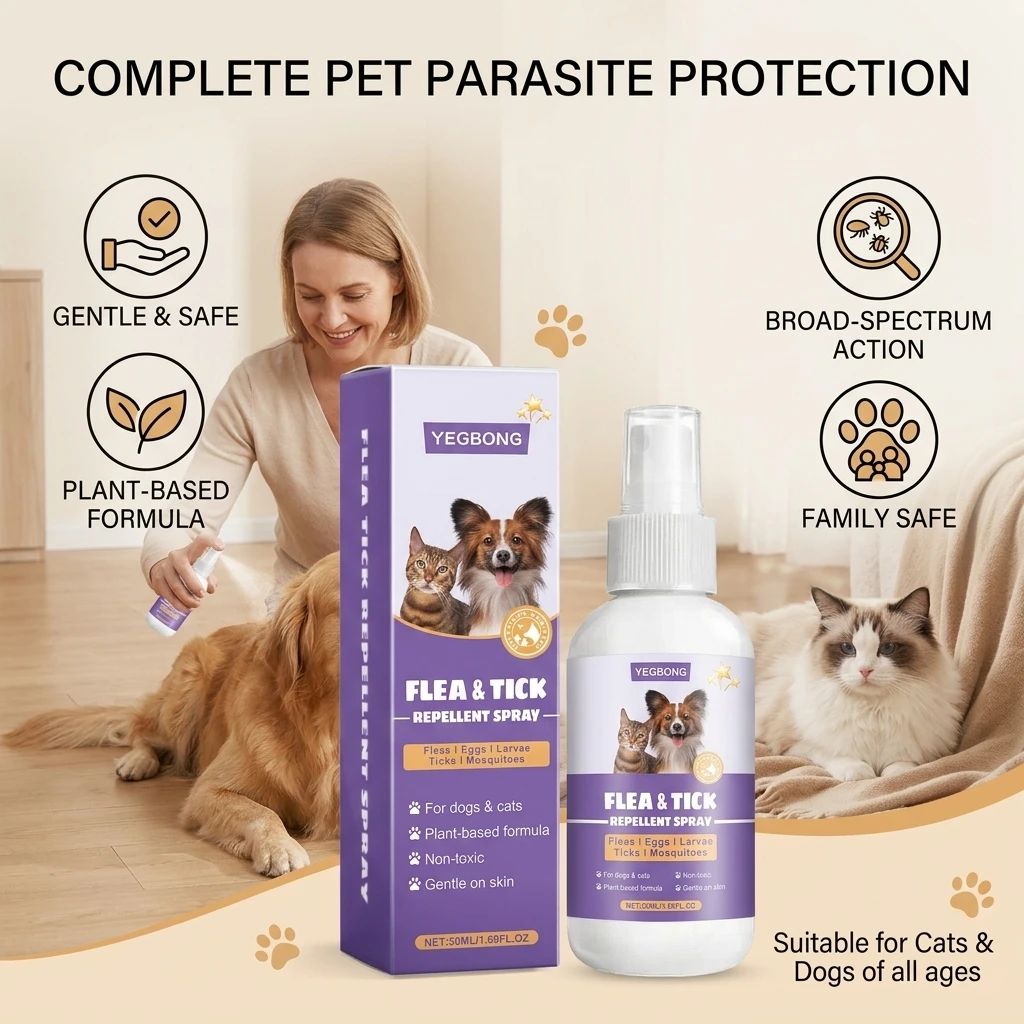 Pet Flea Spray Effectively Removing Fleas Ticks Relieve Skin Itching Natural Ingredients Non Irritating Dog & Cat Flea Repellent