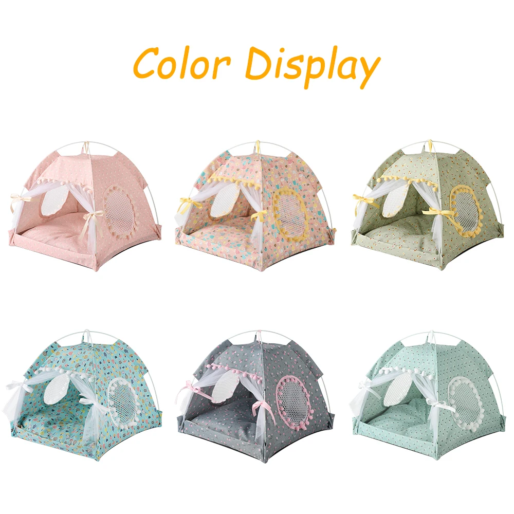 ZK20 Pet Dog Tent House Floral Print Enclosed Cat Tent Bed Indoor Folding Portable Comfortable Kitten Bed Kennel For Small Pets images - 6