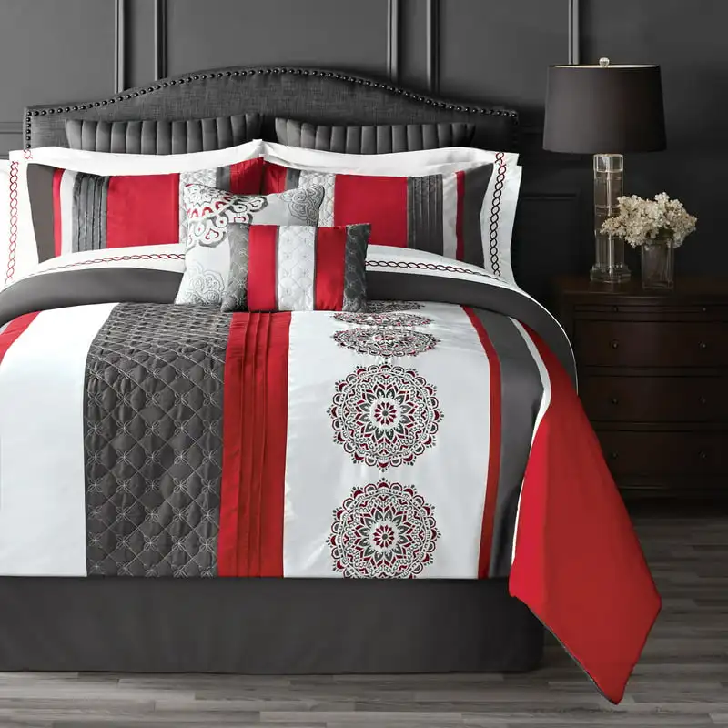 

Red & Grey 14 Piece Bed in a Bag Comforter Set with Sheets,