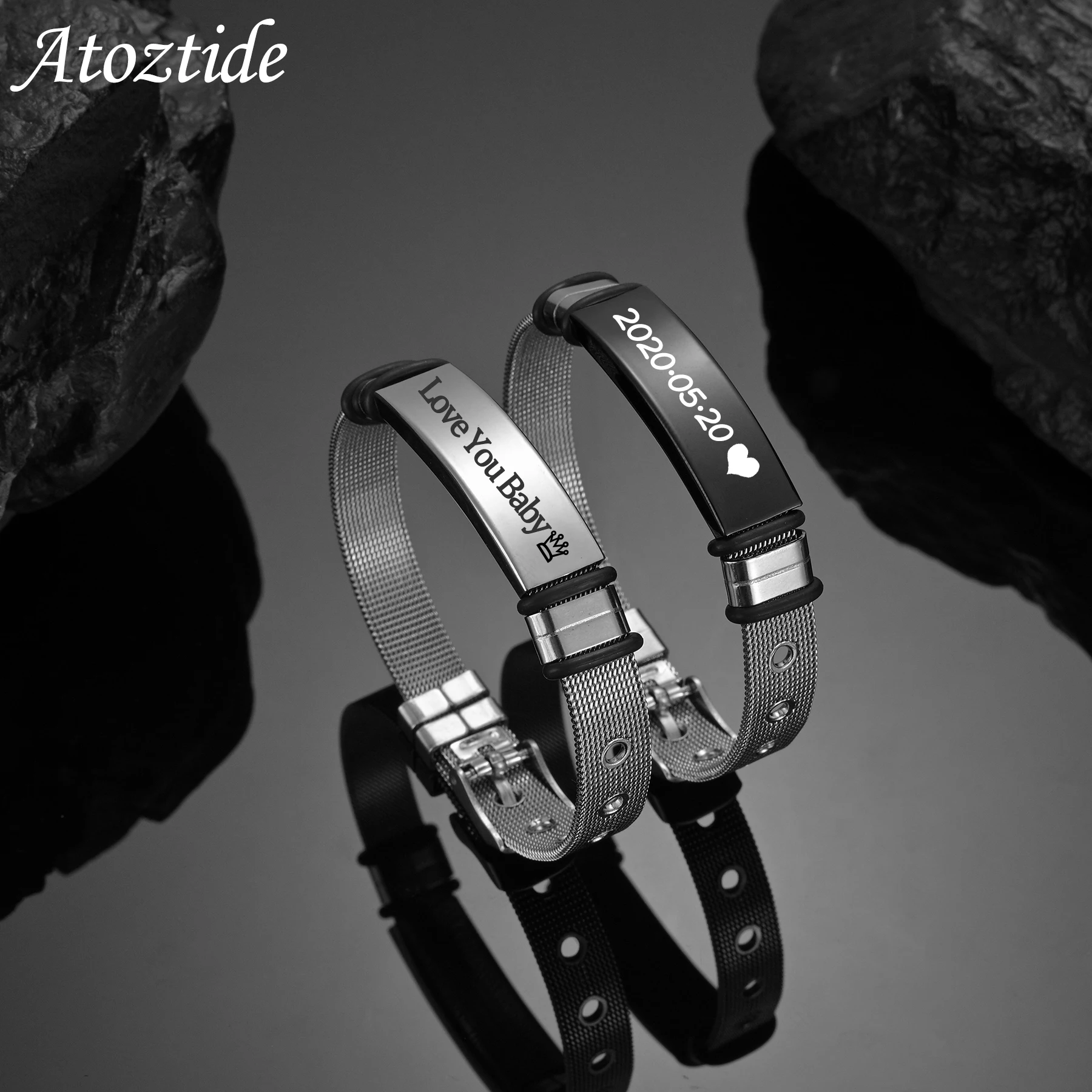 MPRAINBOW Custom Personalized Engraving Wedding Band Rings Name Date Oath Stainless Steel Rings　並行輸入品 MPRAINBOW Personalized Braided Couples Bracelet：Custom Name