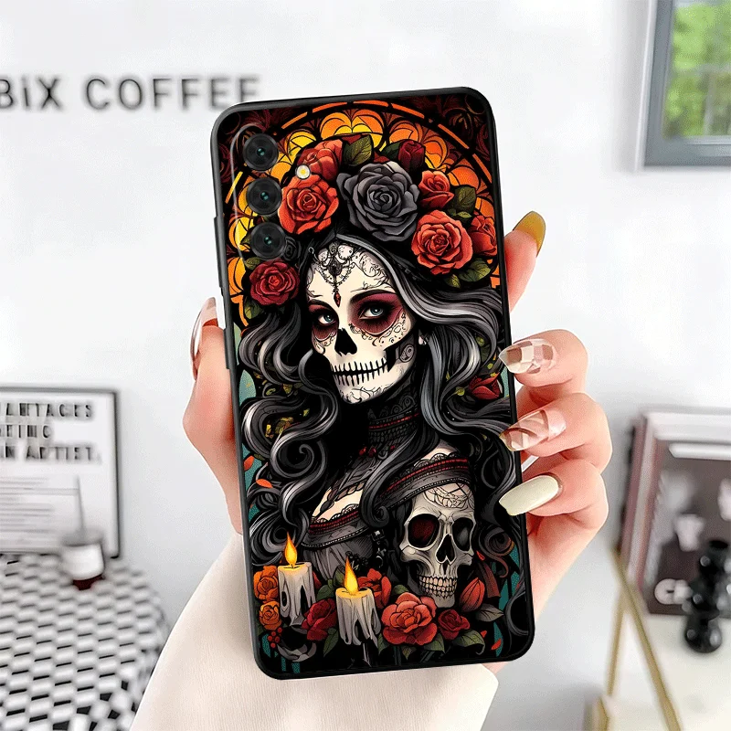 Catrina Beautiful Rose Girl Skull Soft Phone Case
