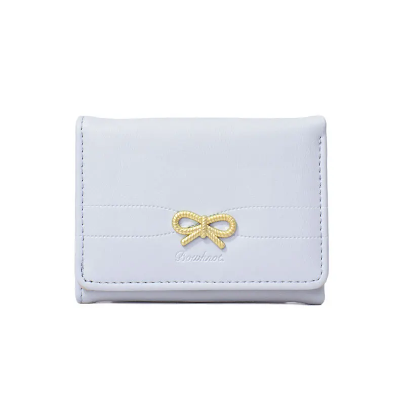 Chic Bow-Accent Wallet: Cute & Compact Three-Fold Purse with Card Holder and Coin Pouch
