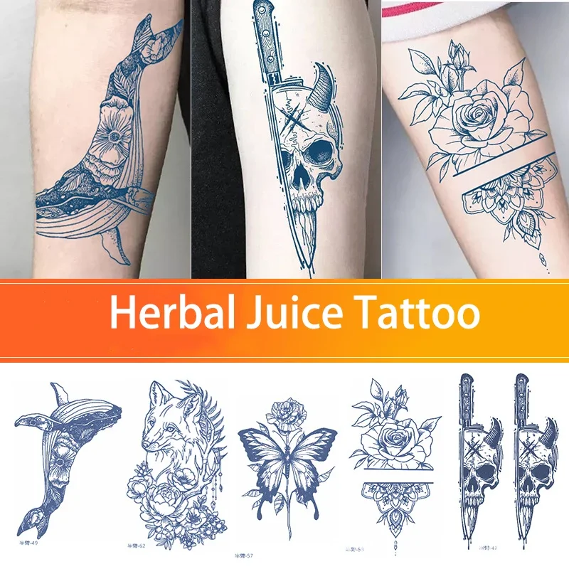 

Body Art Tattoo Stickers Herbal Juice Tattoo Half Arm Leg Arm Waterproof Fake Tattoo That Lasts 15 Days