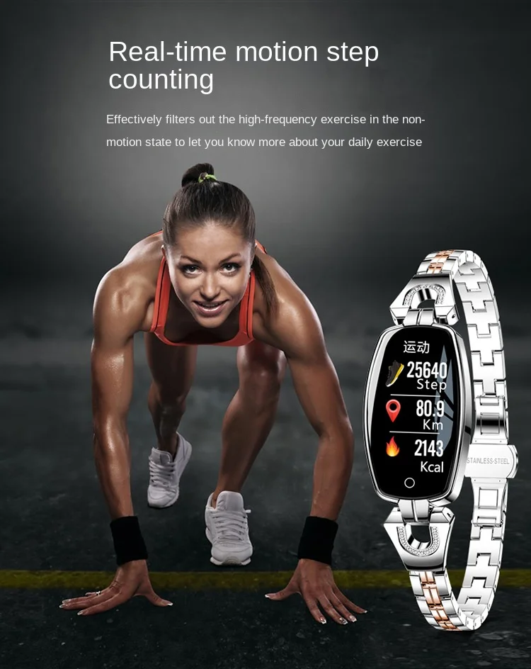 Fashion Explosion Women's Wrist Smart Watch Ladies H8 Smart Bracelet Heart Rate Blood Pressure Sports Atmospheric Trend Watch 4