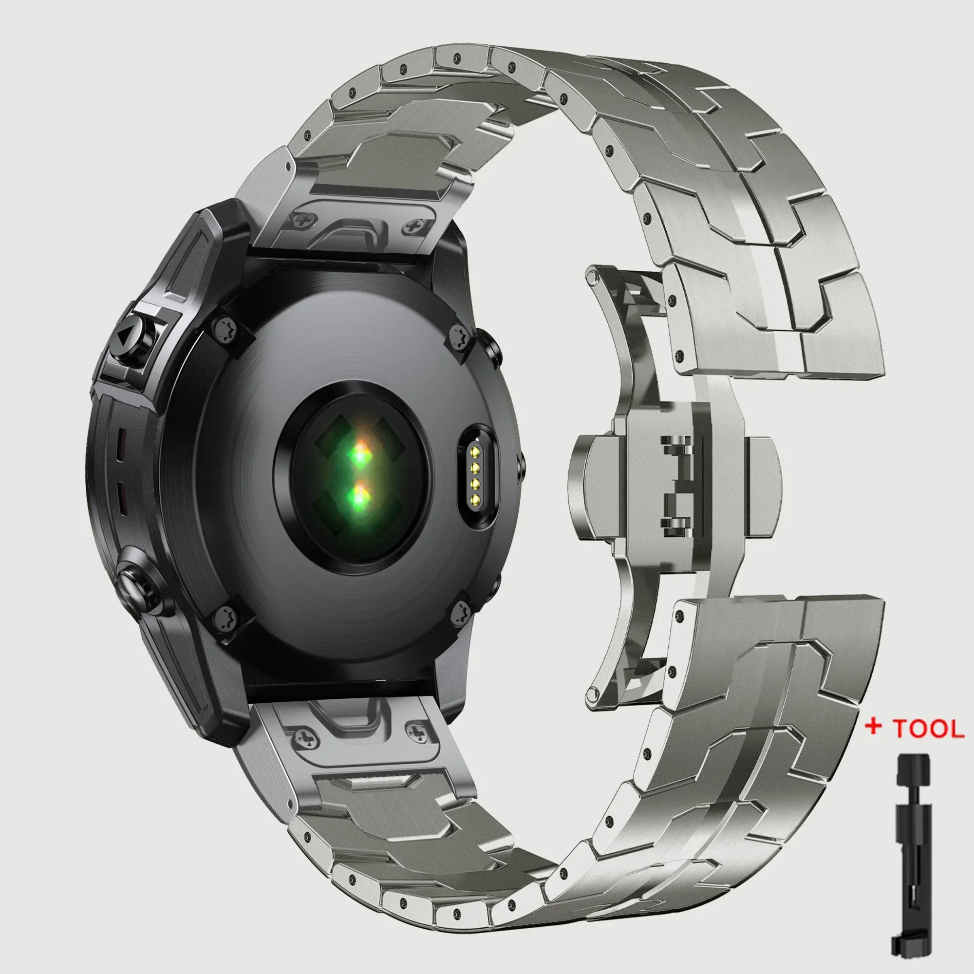 Titanium Color Stainless Steel Metal Watch Strap - 26/22mm Band