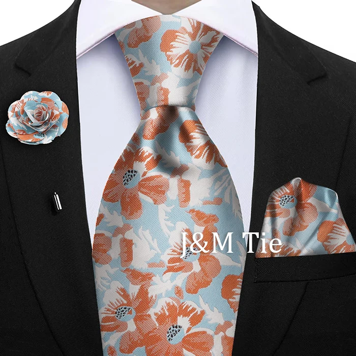 Peacock Blue Floral Print 2-Piece Tie & Pocket Square Set for Men Wedding Business Casual Stylish Accessories