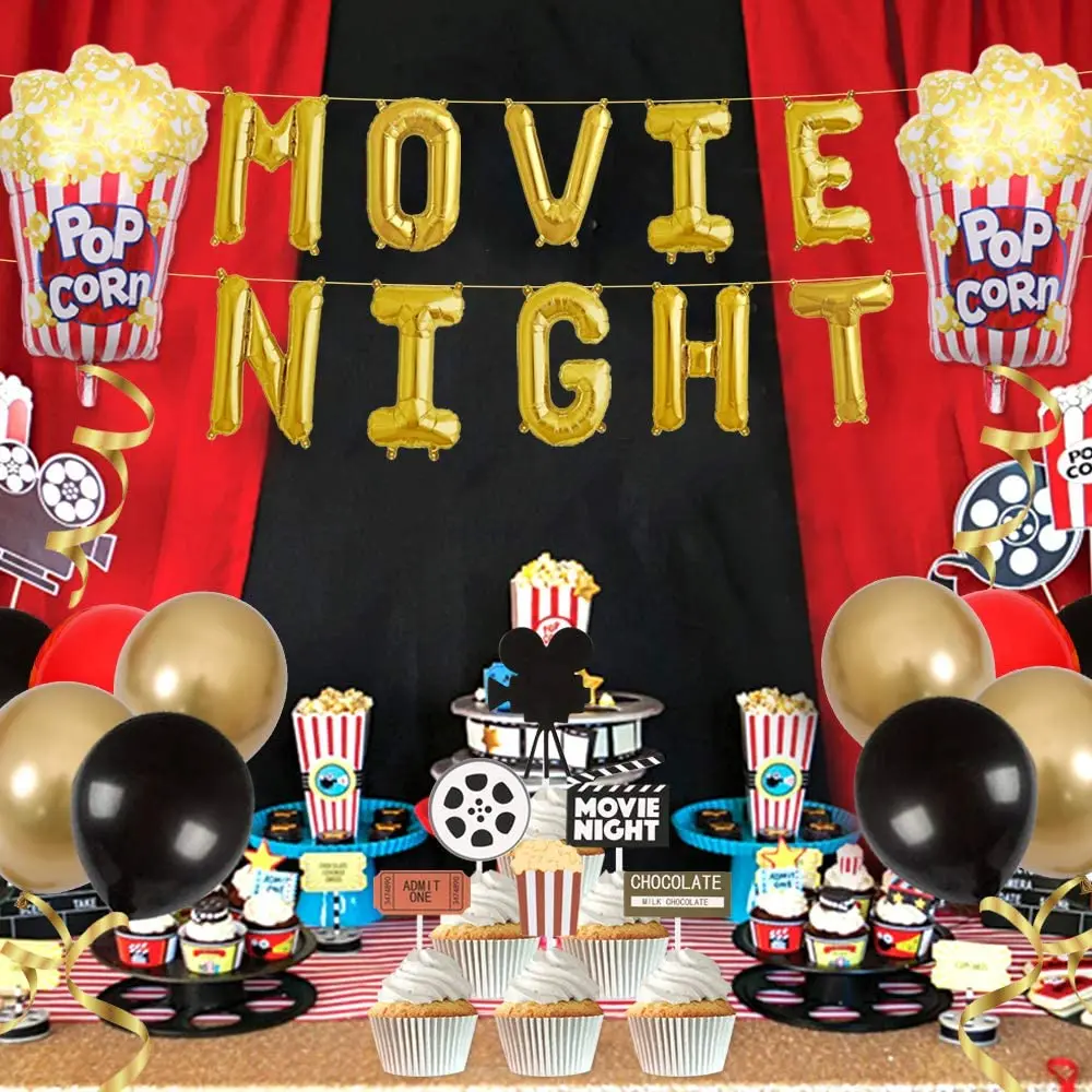 Movie Night Theme Balloons, Movie Night Party Decorations for Movie Theater  Themed Birthday Red Carpet Party Supplies - AliExpress