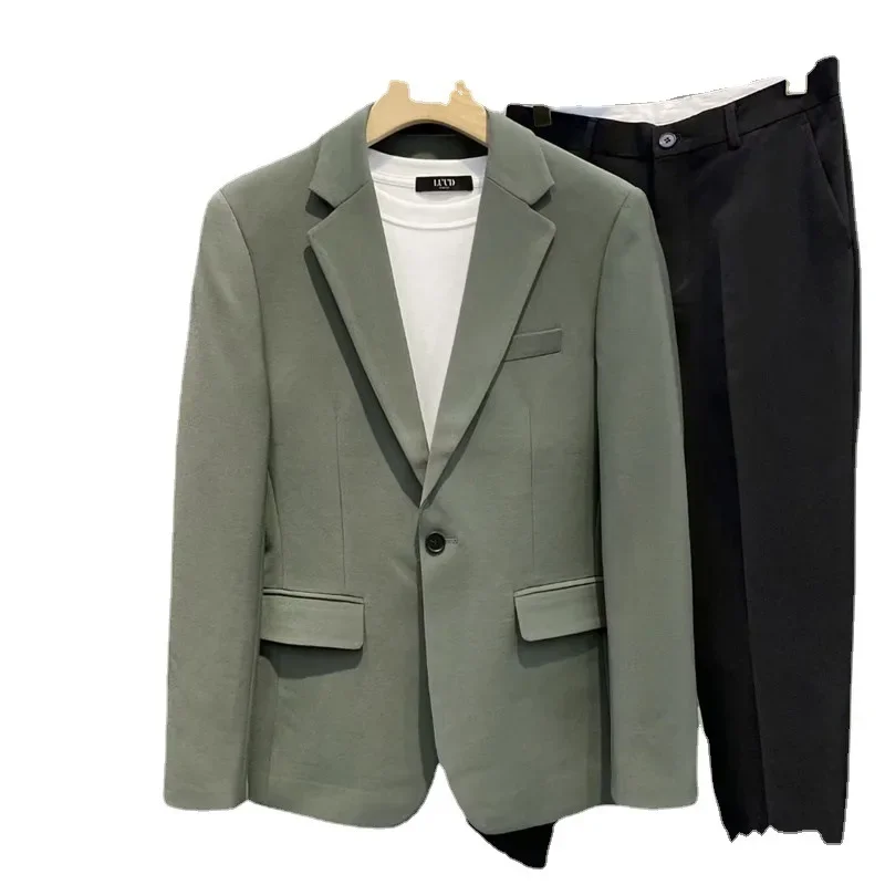 Men's Casual Suit Jacket Spring Autumn British Lightweight Trendy Brand Business Formal Western-style Clothes Top Solid Color