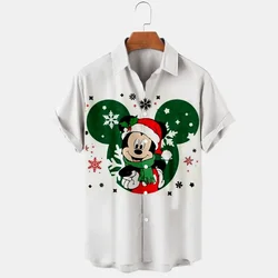 New Christmas Disney Brand Kawaii Stitch and Mickey Anime 3D Printing Men's Lapel Short Sleeve Shirt Harajuku Style Slim Top Y2K