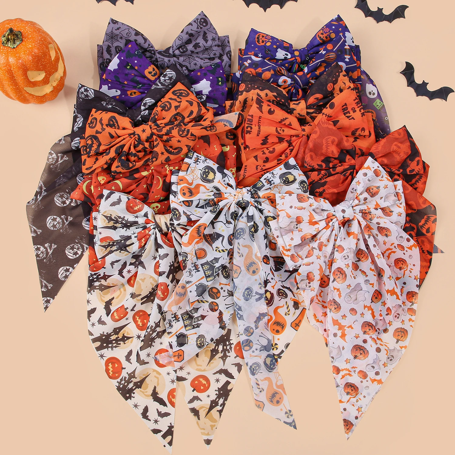 2/3 stücke Chiffon Haar Bogen Clips Große Halloween Bögen Haar Clips Für Frauen Mädchen Pferdeschwanz Halter Haarnadeln Haar Zubehör