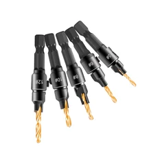 

Woodworking Countersunk Drill Set With Hexagonal Handle High Carbon Steel Titanium Plated Chamfering with L-shape Wrench