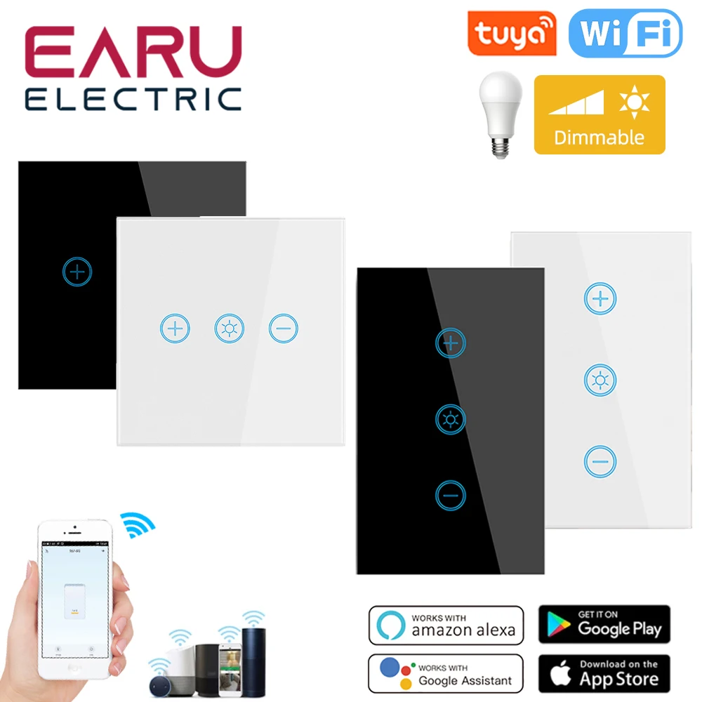 Eu Us Wifi Smart Glass Panel Wall Touch Switch Dimmer Switch By Smart Life Tuya App Telecomando Per Amazon Alexa Google Home